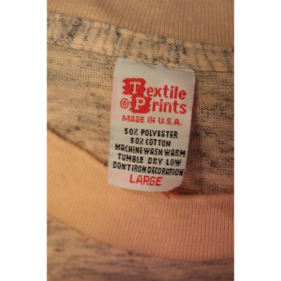 Vintage 90s Mackinac Island Tee Shirt Textile Prints USA Peach/Grey Size Large - Picture 7 of 7